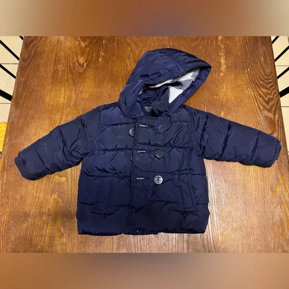 Baby Gap Dark Blue Winter Hooded Puffer Coat Outdoor Casual 12-18M